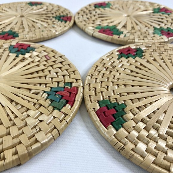 Woven Raffia Straw Trivets Set of 8 Round Square - Picture 10 of 12